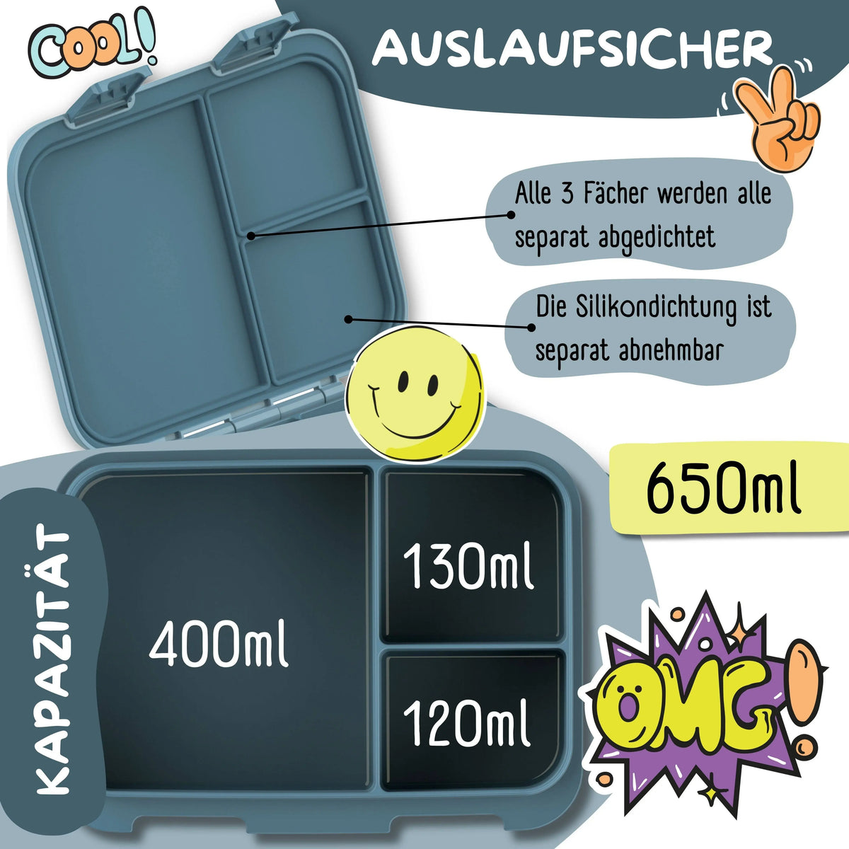 Brotdose mit Fächern, leicht & auslaufsicher - Feuerwehr: 1.000ml BEARFOOT      NATURKINDCHEN