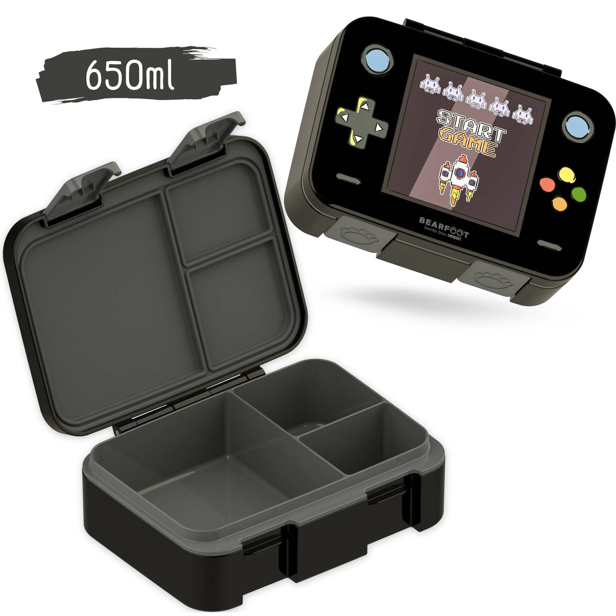 Brotdose mit Fächern, leicht & auslaufsicher - Game schwarz: 1.000ml BEARFOOT      NATURKINDCHEN