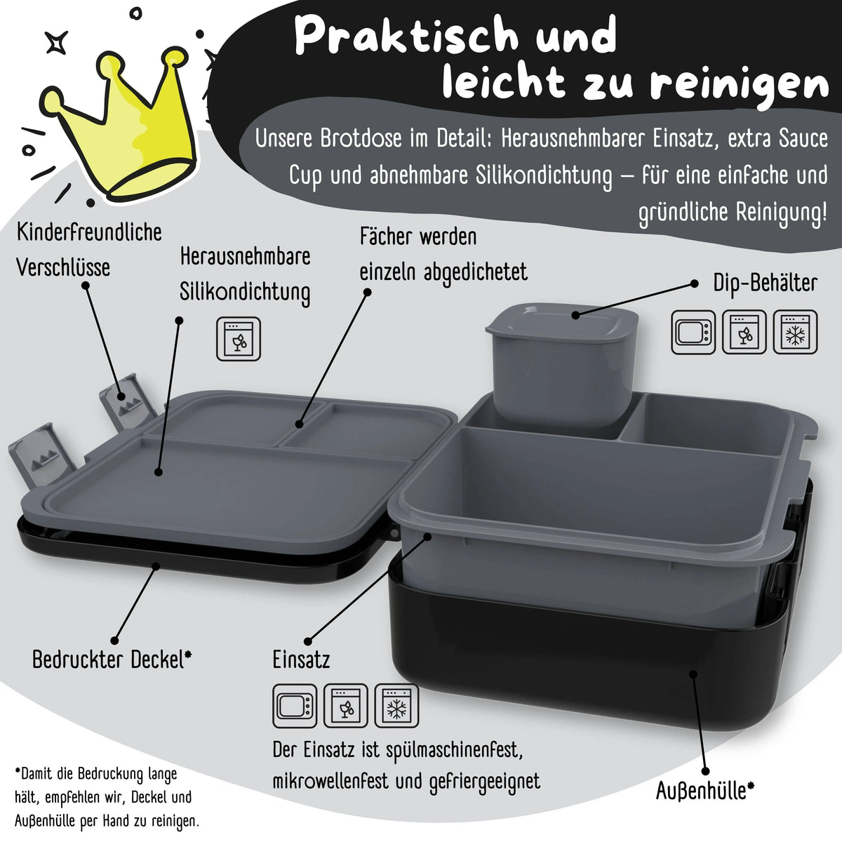 Brotdose mit Fächern, leicht & auslaufsicher - Game schwarz: 1.000ml BEARFOOT      NATURKINDCHEN