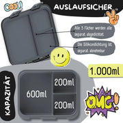 Brotdose mit Fächern, leicht & auslaufsicher - Game schwarz: 1.000ml BEARFOOT      NATURKINDCHEN