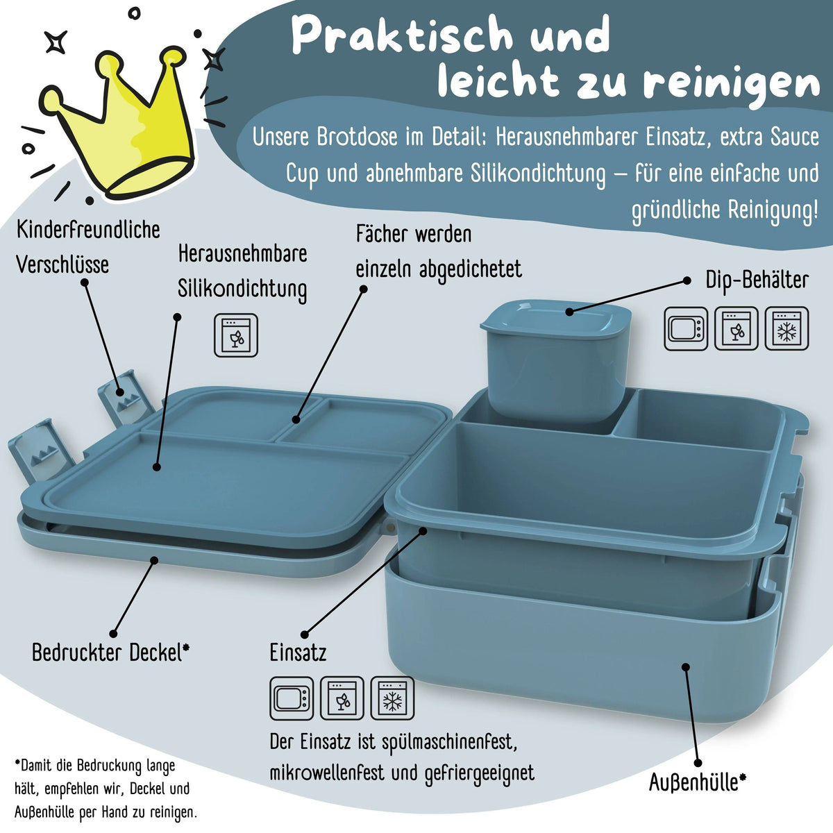 Brotdose mit Fächern, leicht & auslaufsicher - Sticker blau: 1.000ml BEARFOOT      NATURKINDCHEN