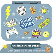 Brotdose mit Fächern, leicht & auslaufsicher - Sticker blau: 1.000ml BEARFOOT      NATURKINDCHEN