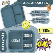 Brotdose mit Fächern, leicht & auslaufsicher - Sticker blau: 1.000ml BEARFOOT      NATURKINDCHEN