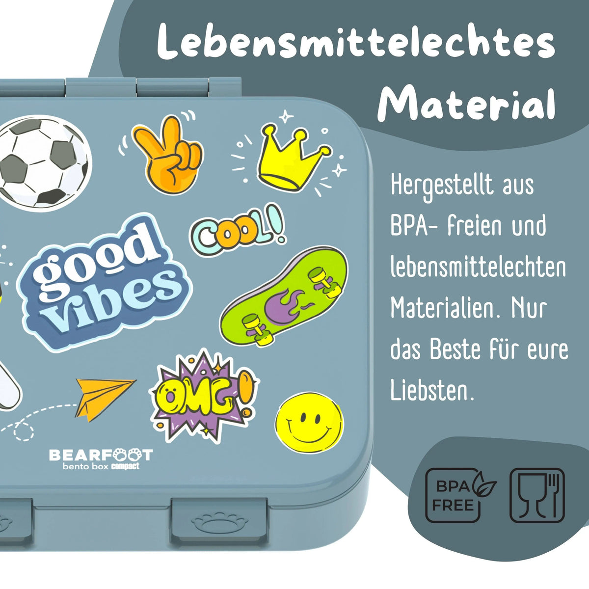 Brotdose mit Fächern, leicht & auslaufsicher - Sticker blau: 1.000ml BEARFOOT      NATURKINDCHEN