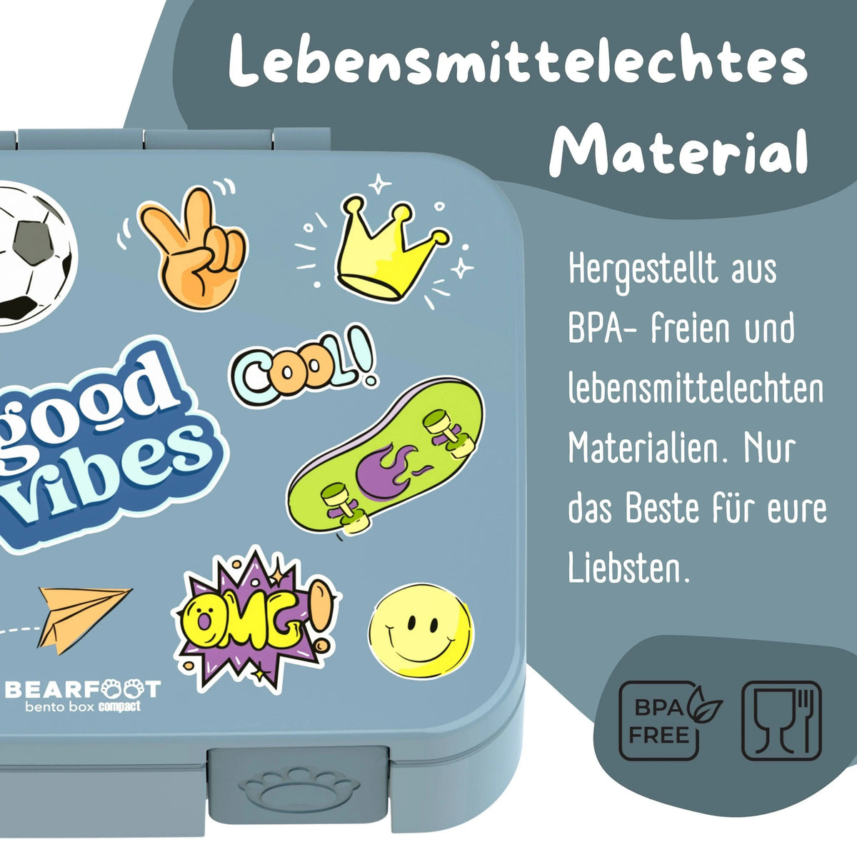 Brotdose mit Fächern, leicht & auslaufsicher - Sticker blau: 1.000ml BEARFOOT      NATURKINDCHEN