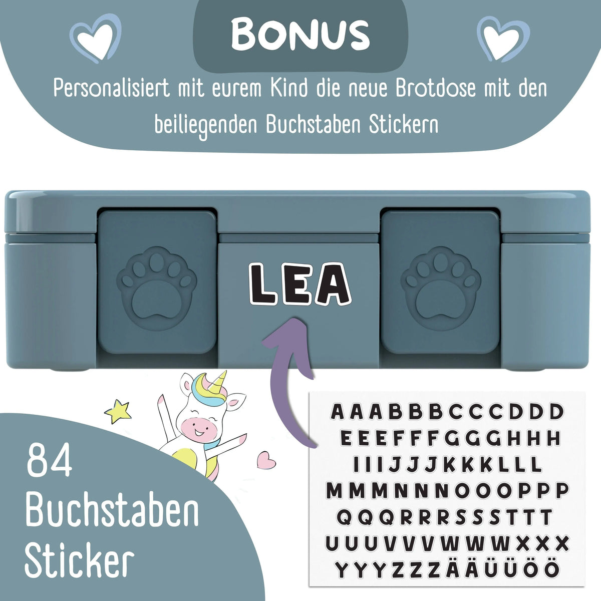 Brotdose mit Fächern, leicht & auslaufsicher - Sticker blau: 1.000ml BEARFOOT      NATURKINDCHEN