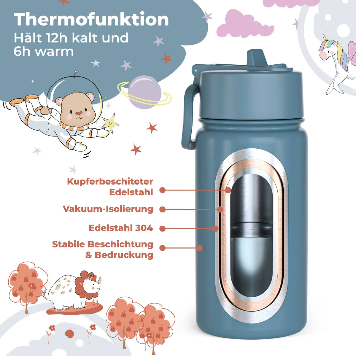 Thermo Kinder Trinkflasche Edelstahl - Astro Bär blau BEARFOOT      NATURKINDCHEN