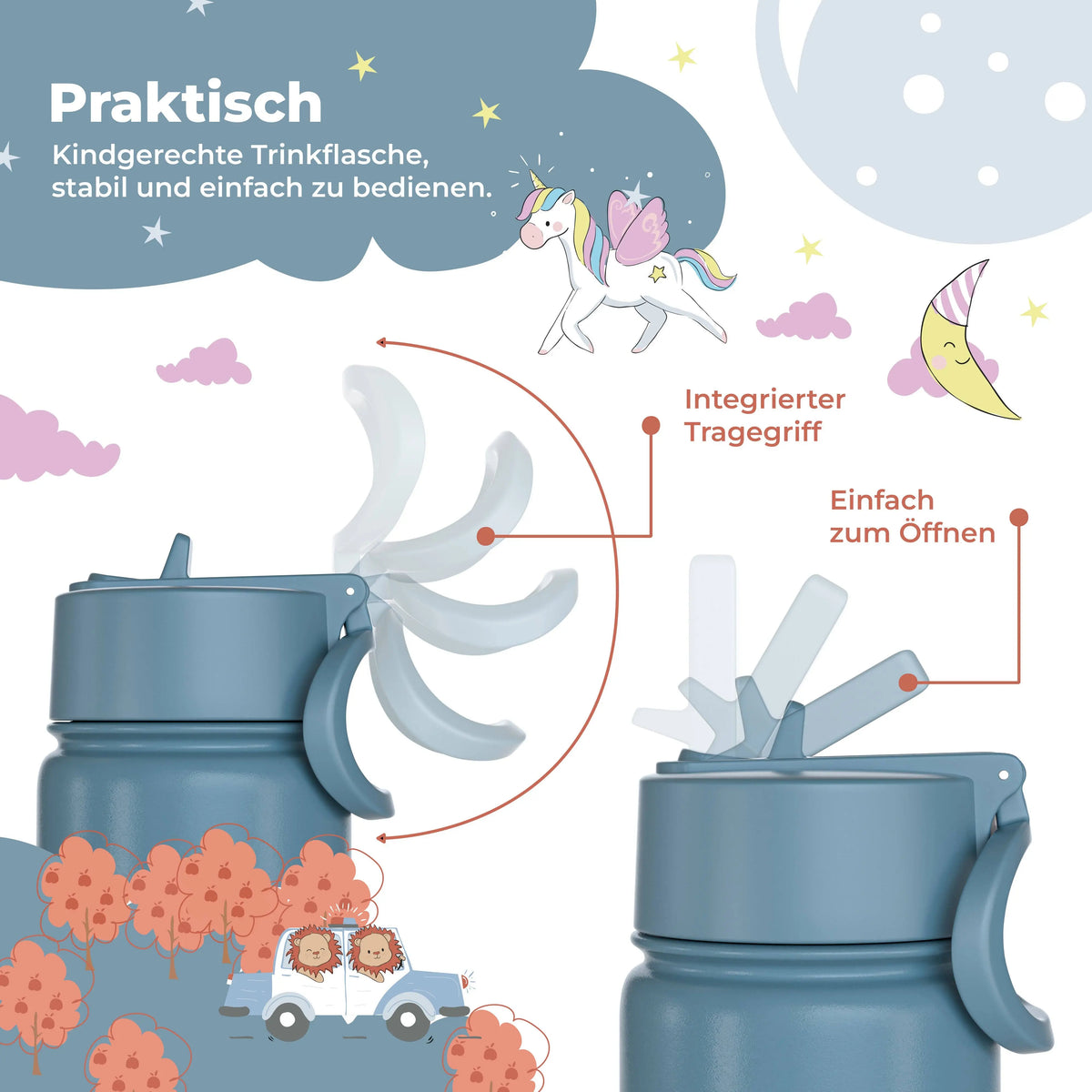 Thermo Kinder Trinkflasche Edelstahl - Astro Bär blau BEARFOOT      NATURKINDCHEN