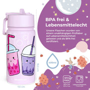 Thermo Kinder Trinkflasche Edelstahl - BubbleTea lila BEARFOOT      NATURKINDCHEN