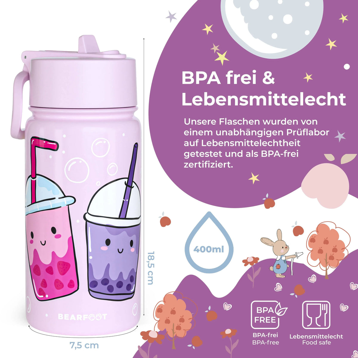 Thermo Kinder Trinkflasche Edelstahl - BubbleTea lila BEARFOOT      NATURKINDCHEN