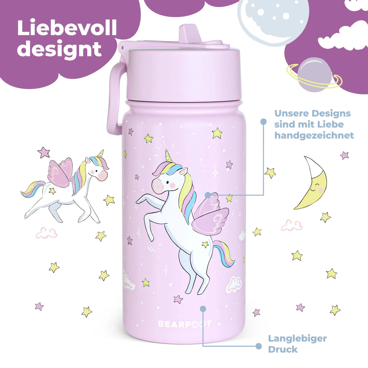 Thermo Kinder Trinkflasche Edelstahl - Einhorn lila BEARFOOT      NATURKINDCHEN