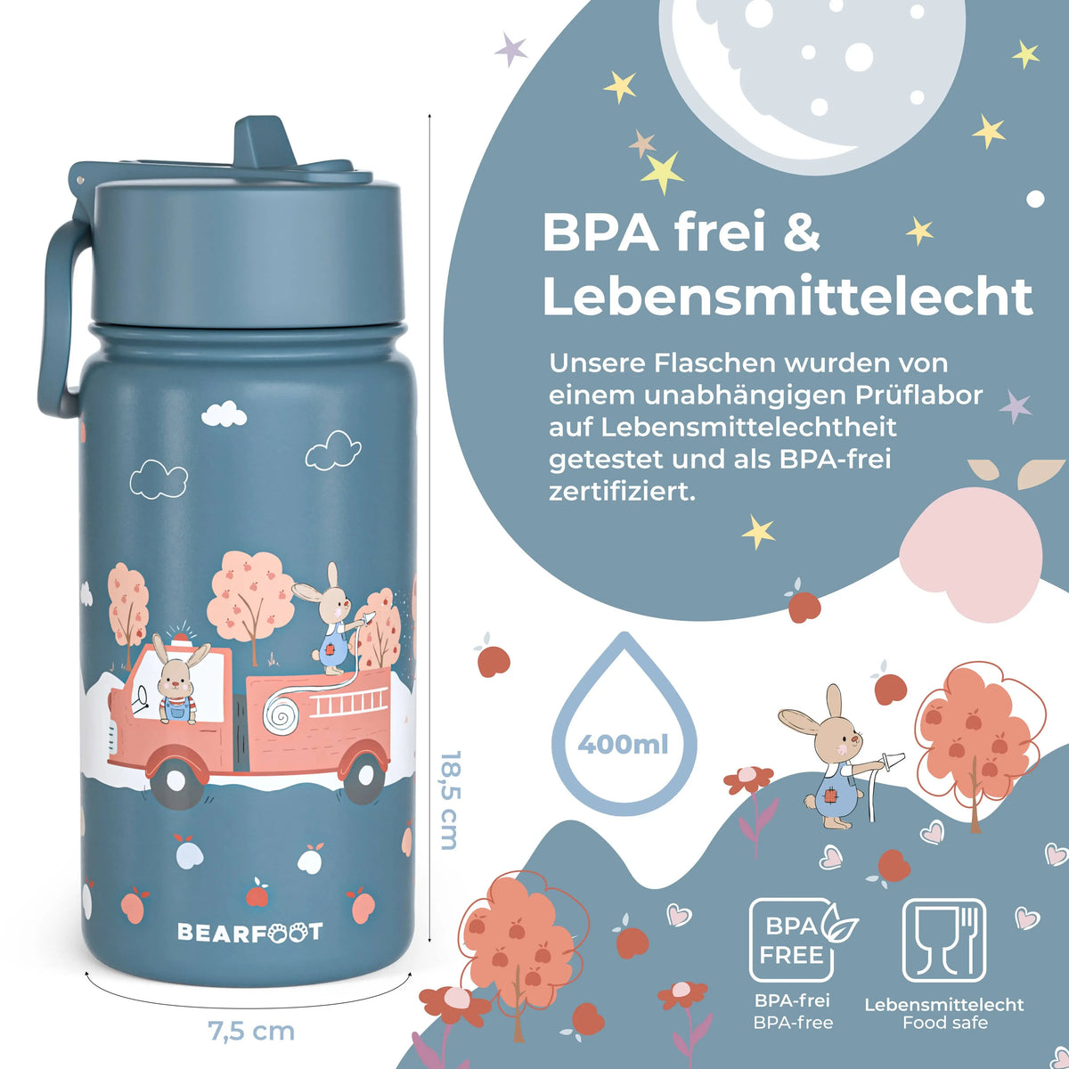 Thermo Kinder Trinkflasche Edelstahl - Feuerwehr BEARFOOT      NATURKINDCHEN