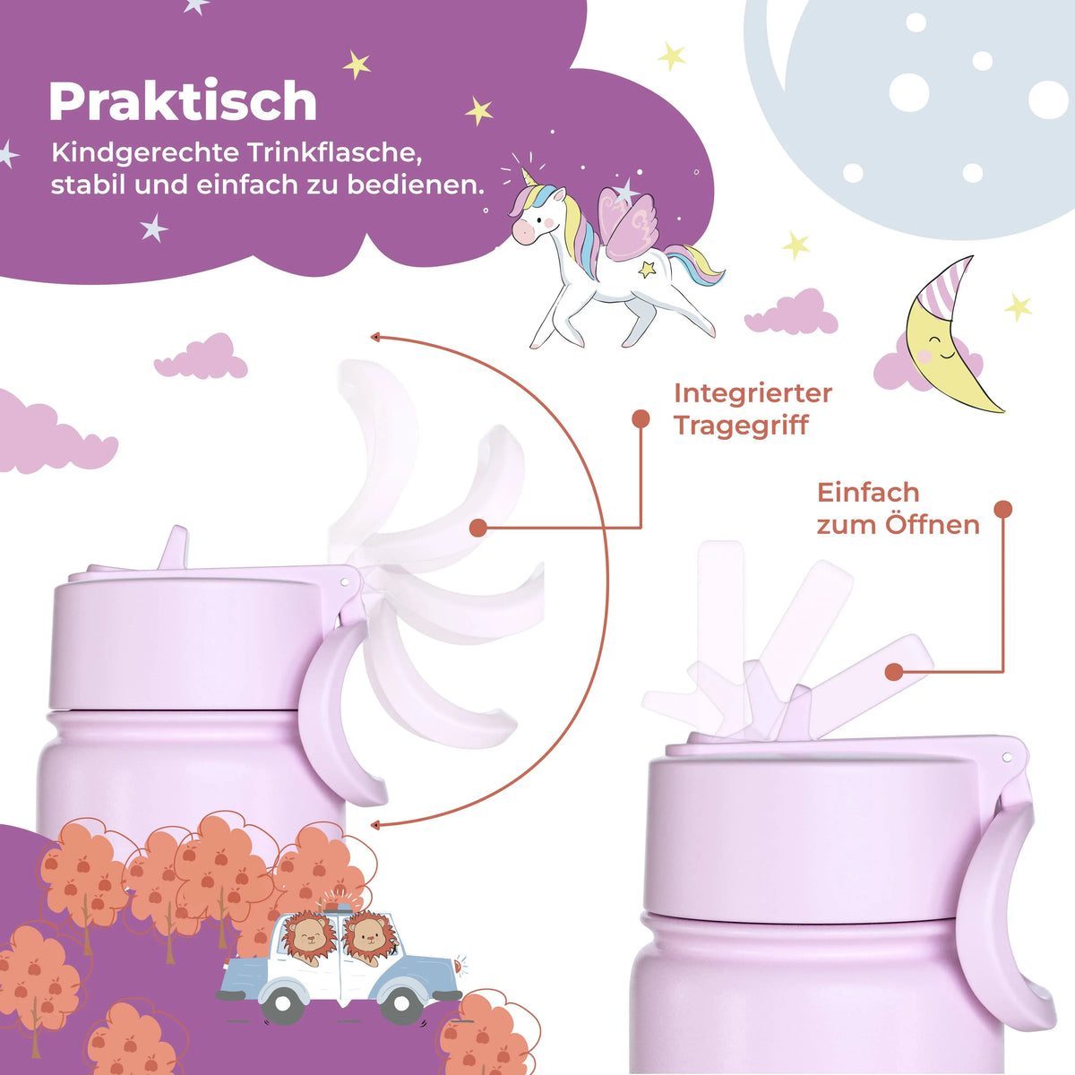Thermo Kinder Trinkflasche Edelstahl - Lama lila BEARFOOT      NATURKINDCHEN