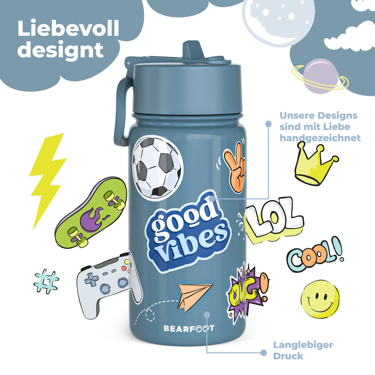 Thermo Kinder Trinkflasche Edelstahl - Sticker lila BEARFOOT      NATURKINDCHEN