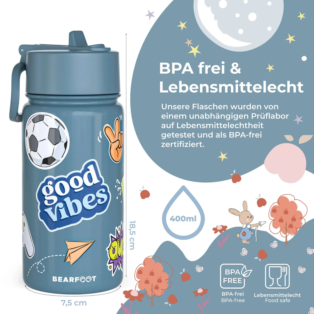 Thermo Kinder Trinkflasche Edelstahl - Sticker lila BEARFOOT      NATURKINDCHEN