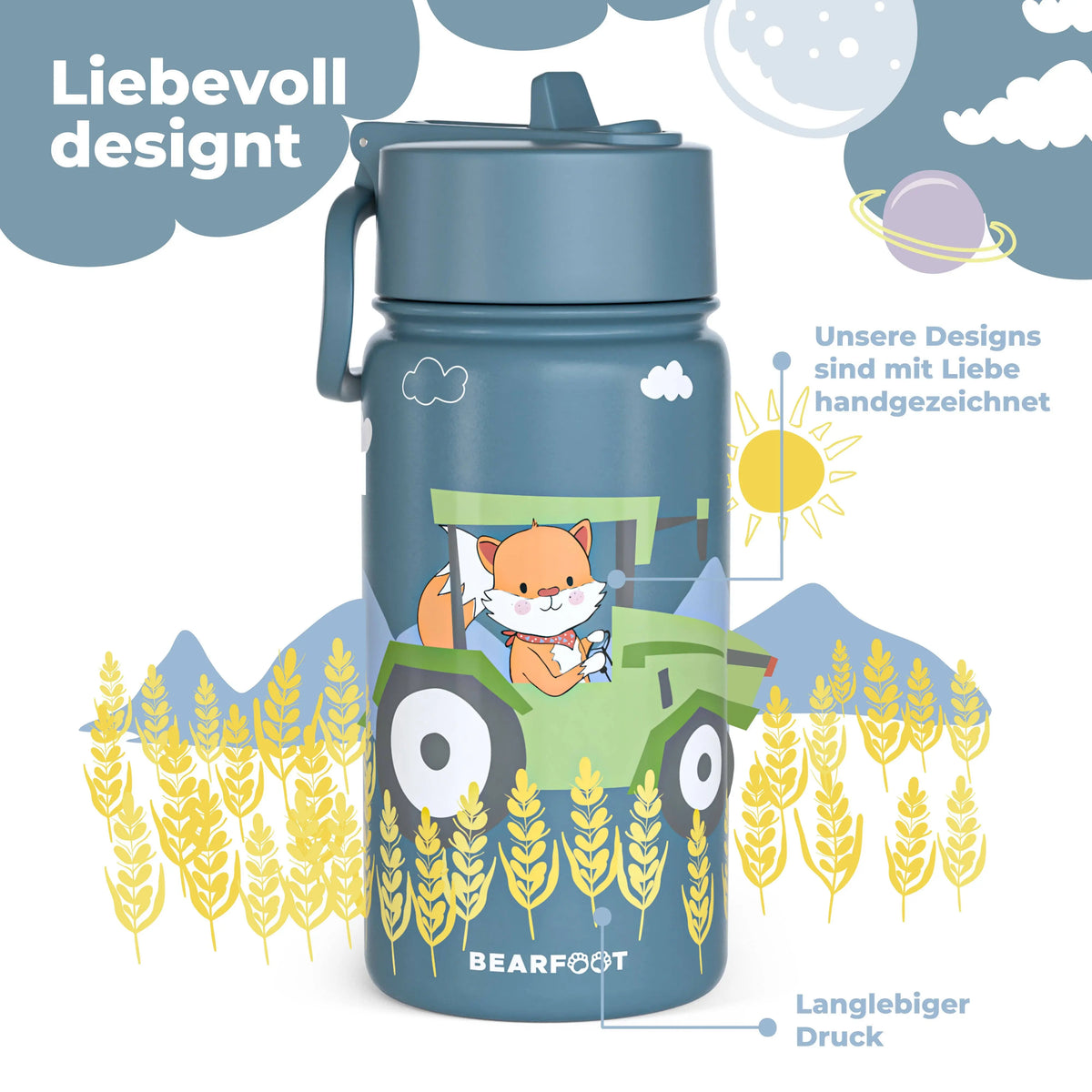 Thermo Kinder Trinkflasche Edelstahl - Traktor BEARFOOT      NATURKINDCHEN