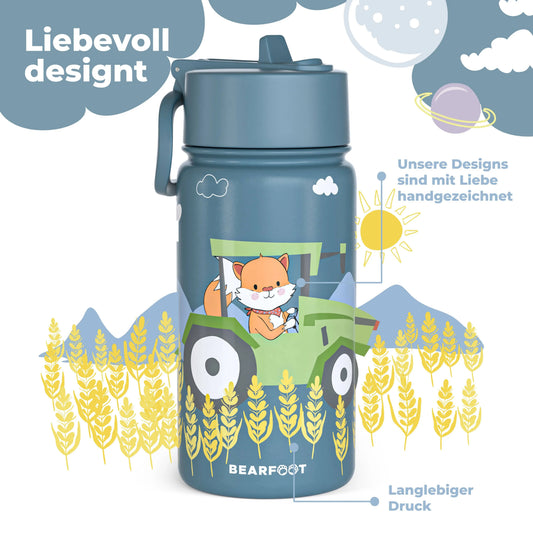 Thermo Kinder Trinkflasche Edelstahl - Traktor BEARFOOT      NATURKINDCHEN