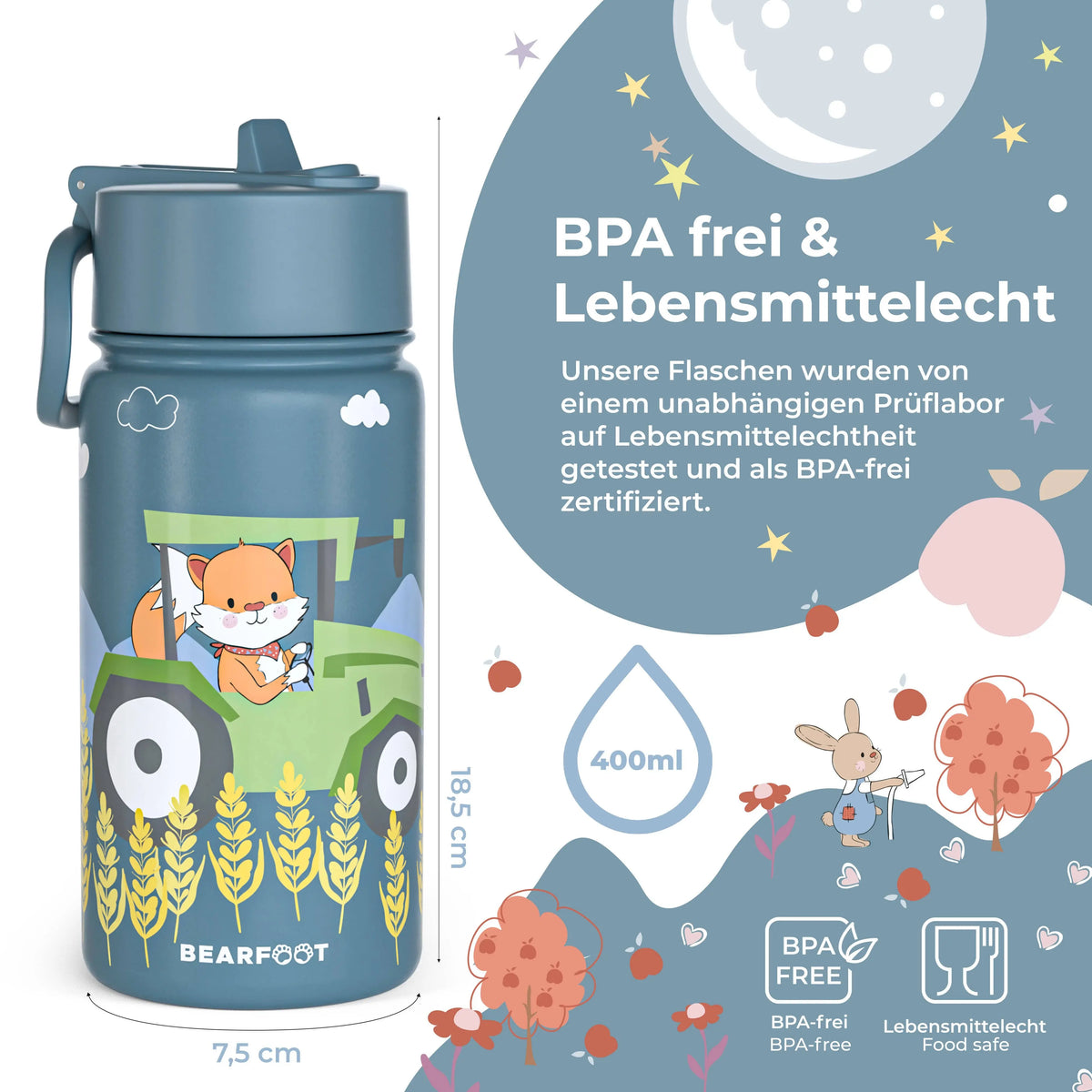 Thermo Kinder Trinkflasche Edelstahl - Traktor BEARFOOT      NATURKINDCHEN
