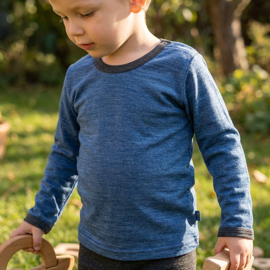 Shirt royal blau, Merinowolle & Seide (bio/GOTS): 98-104 Glückskind      NATURKINDCHEN