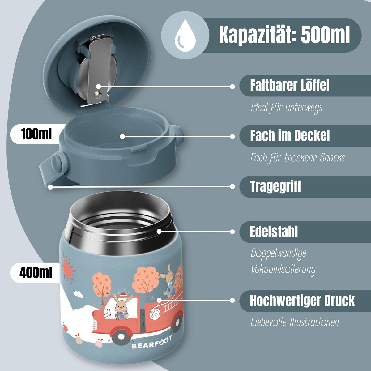 Thermobehälter Kinder Edelstahl - Feuerwehr blau BEARFOOT      NATURKINDCHEN