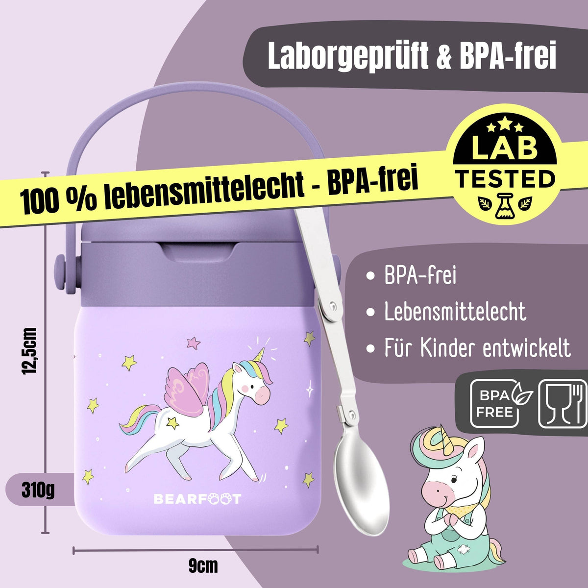 Thermobehälter Kinder Edelstahl - Einhorn lila BEARFOOT      NATURKINDCHEN