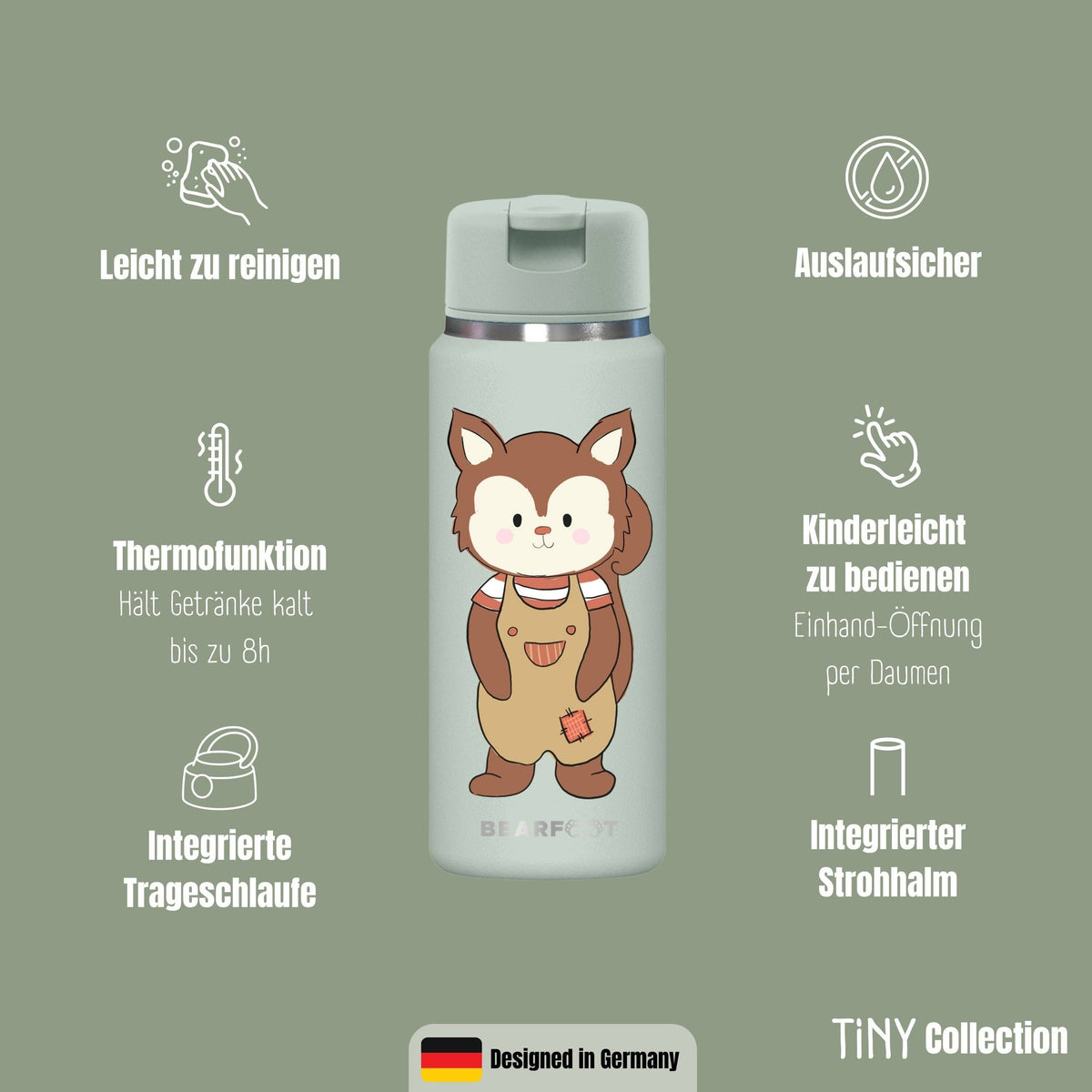 TINY Thermo Kinder Trinkflasche Edelstahl - Eichhörnchen BEARFOOT      NATURKINDCHEN