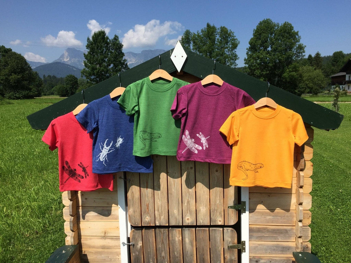 T-Shirt himbeere mit Libelle, Merinowolle & Seide (bio/GOTS): 98-104 Glückskind      NATURKINDCHEN