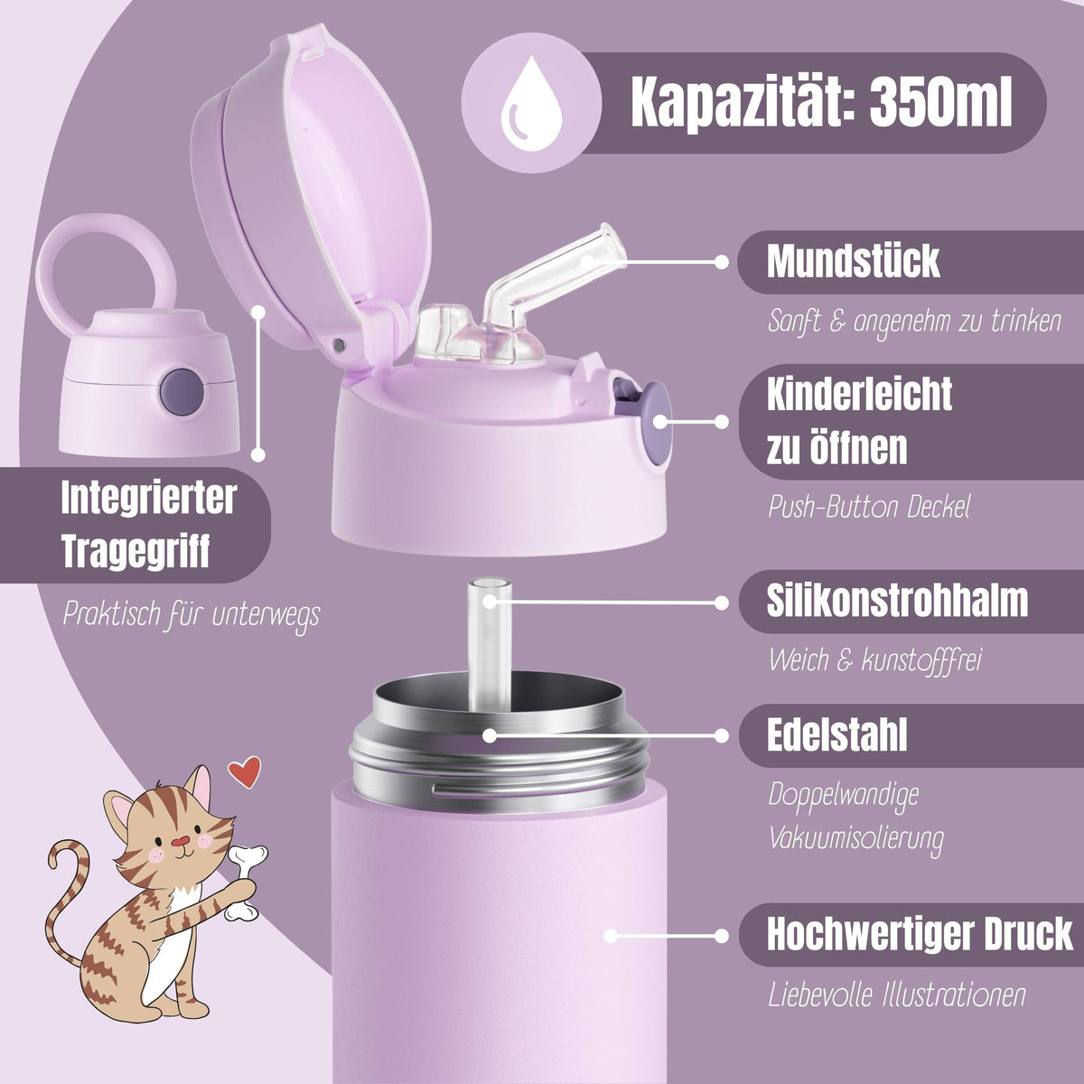 Thermo Kinder Trinkflasche Edelstahl - lila BEARFOOT      NATURKINDCHEN