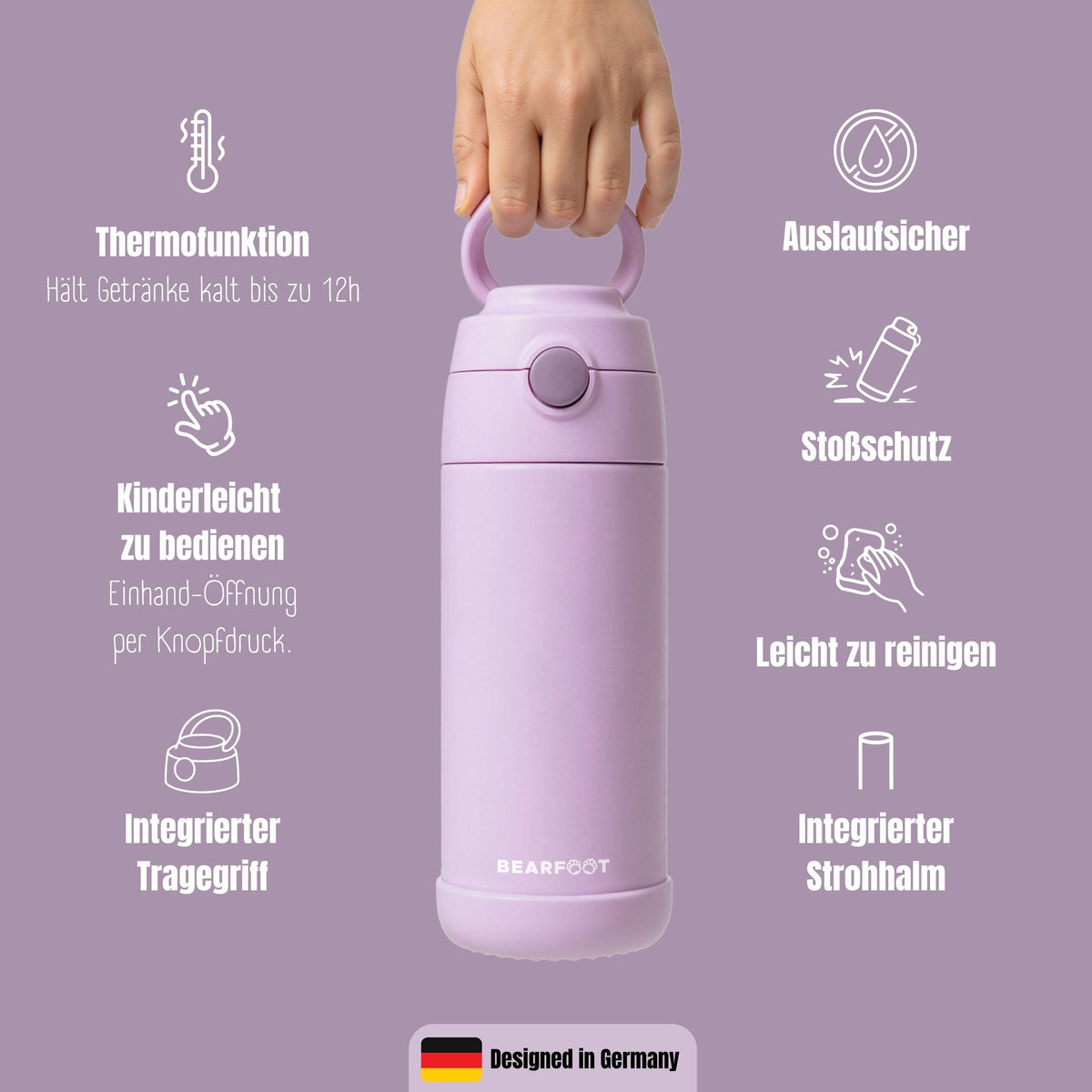 Thermo Kinder Trinkflasche Edelstahl - lila BEARFOOT      NATURKINDCHEN