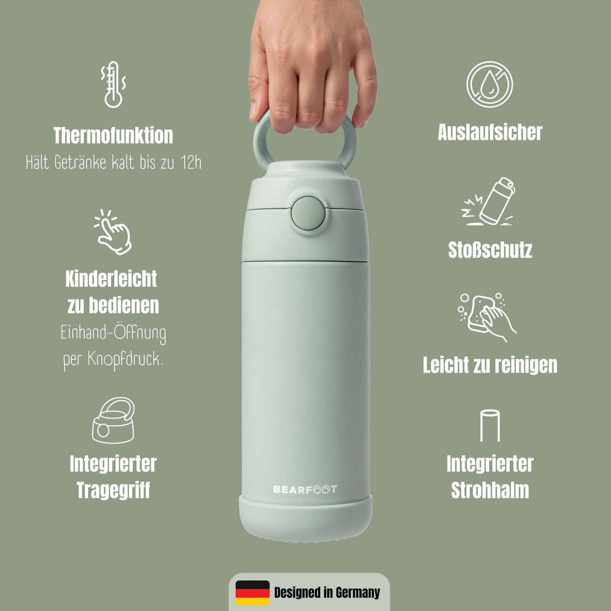 Thermo Kinder Trinkflasche Edelstahl - grün BEARFOOT      NATURKINDCHEN