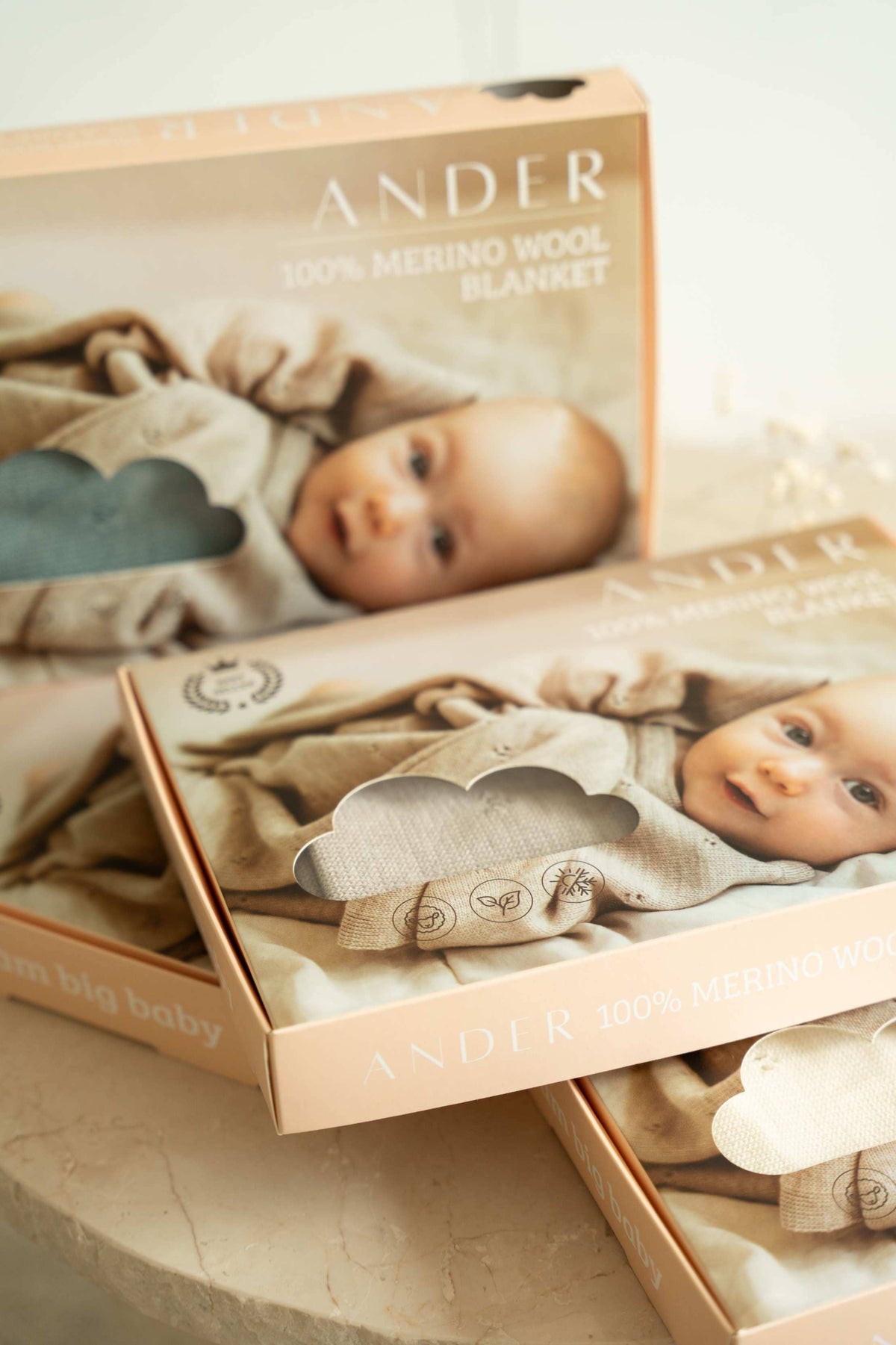 Decke DIEGO aus 100% MERINOWOLLE Hergestellt in Polen: Beige / 75x100 cm Ander      NATURKINDCHEN