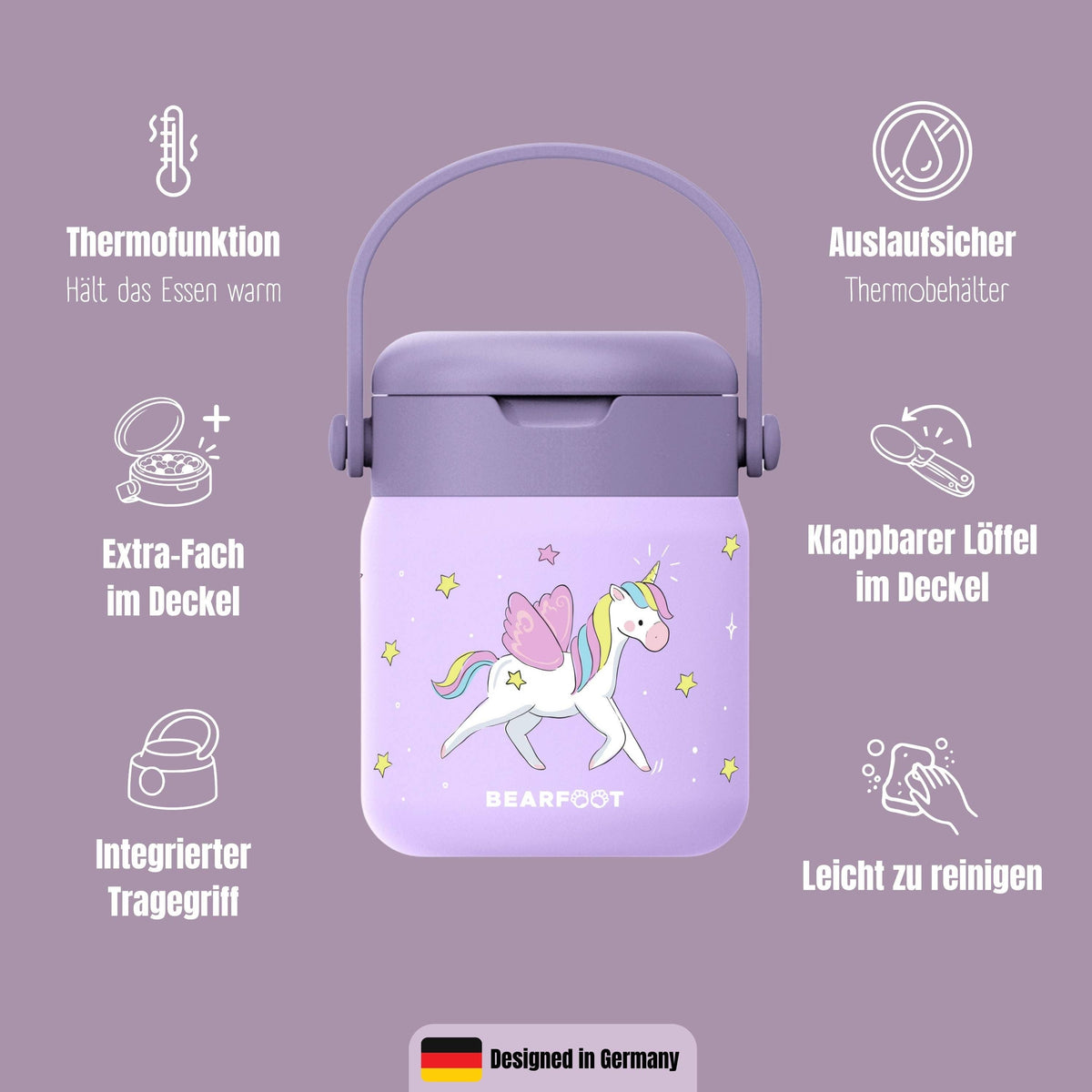 Thermobehälter Kinder Edelstahl - Einhorn lila BEARFOOT      NATURKINDCHEN