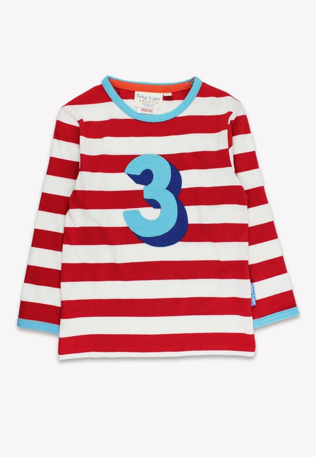 Langarmshirt mit drei Applikationen und roten Streifen aus Bio-Baumwolle: 3-4 Jahre//104 cm Toby Tiger GmbH      NATURKINDCHEN