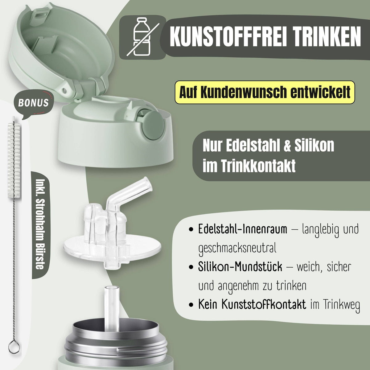 Thermo Kinder Trinkflasche Edelstahl - grün BEARFOOT      NATURKINDCHEN