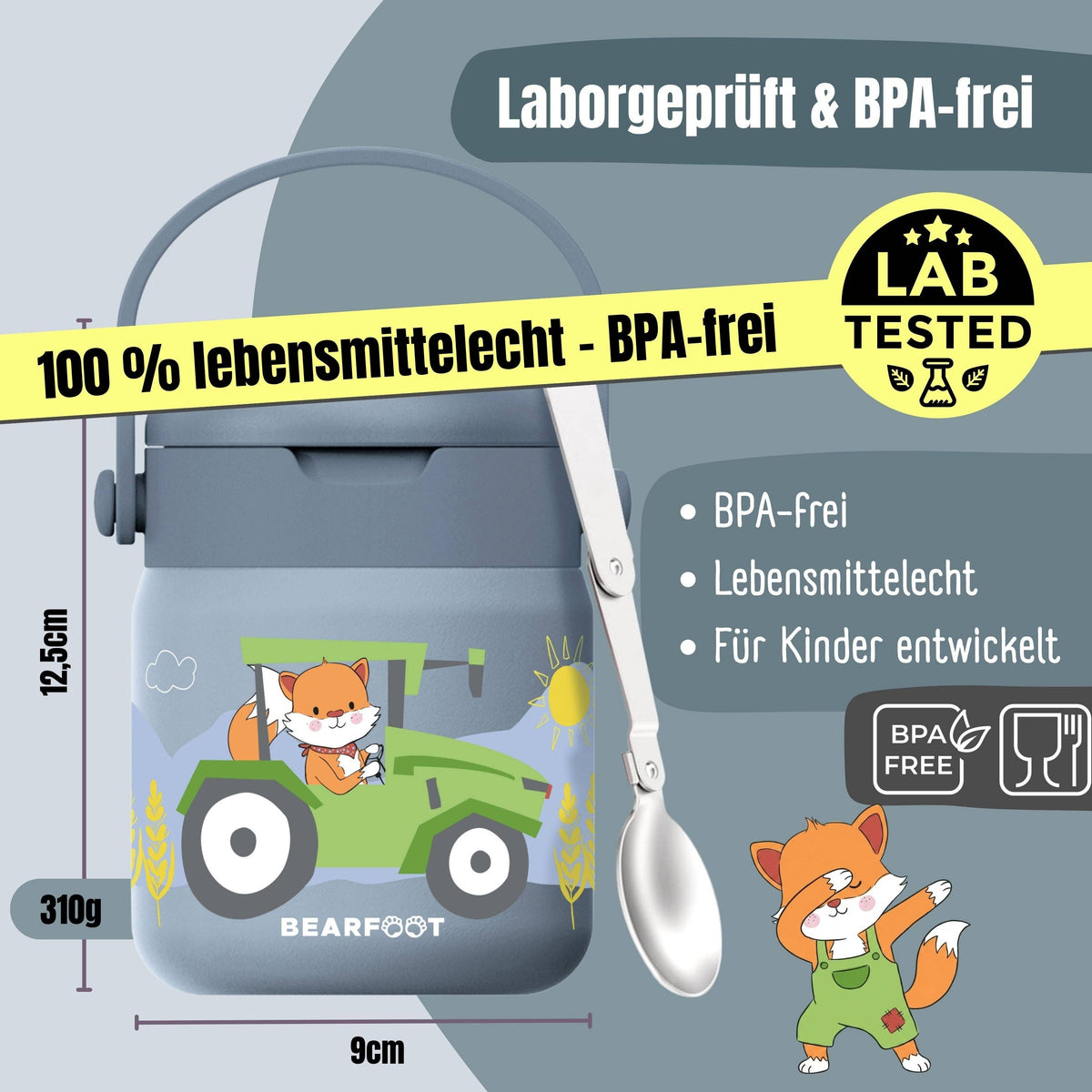 Thermobehälter Kinder Edelstahl - Traktor blau BEARFOOT      NATURKINDCHEN