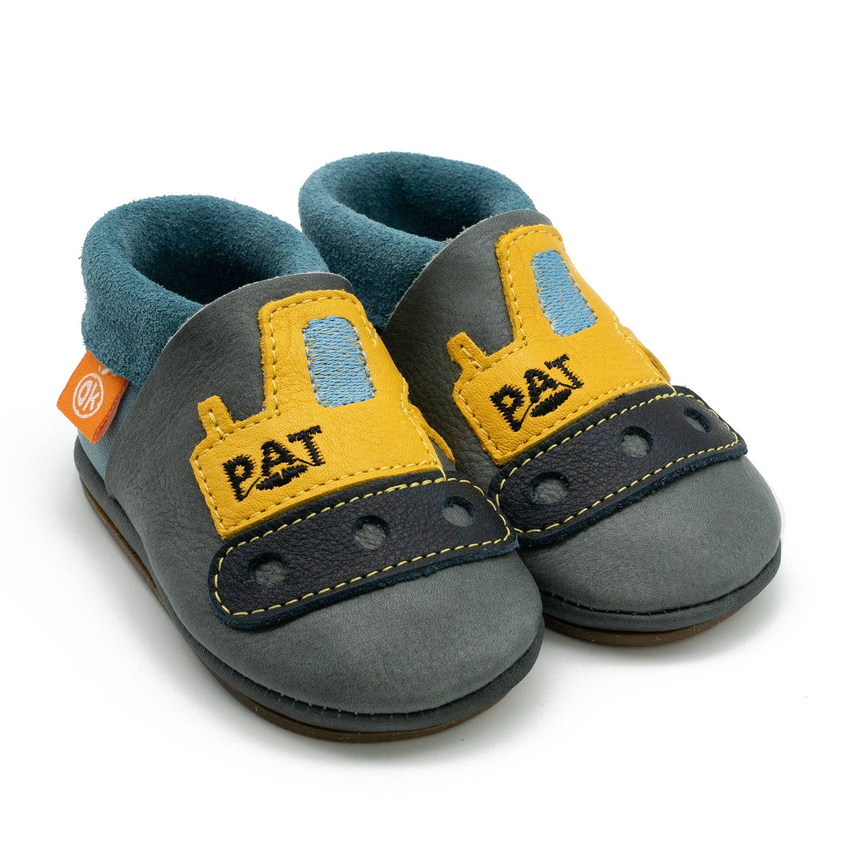 Barfußschuhe AMIGO Motiv Bagger: Grau / 30/31 Orangenkinder®      NATURKINDCHEN