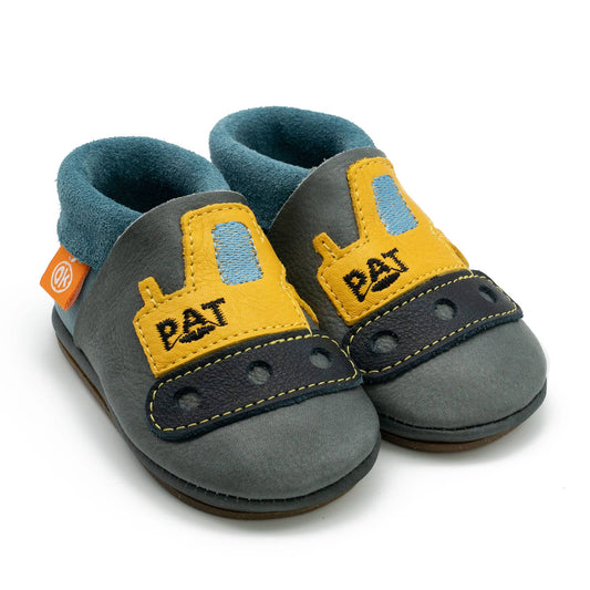 Barfußschuhe AMIGO Motiv Bagger: Grau / 30/31 Orangenkinder®      NATURKINDCHEN