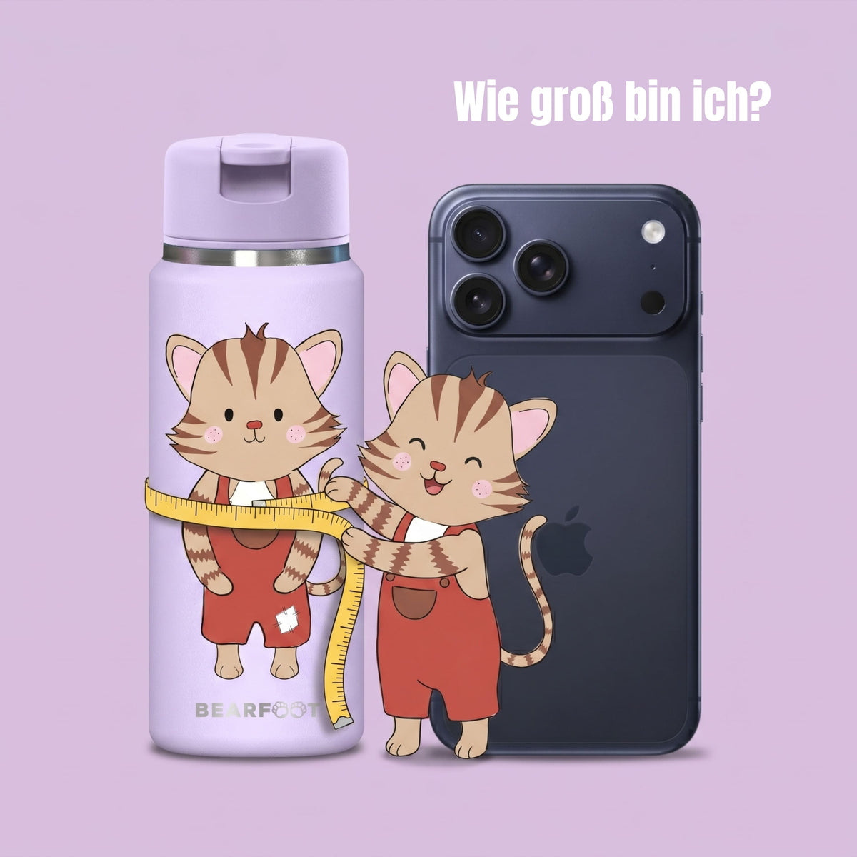 TINY Thermo Kinder Trinkflasche Edelstahl - Katze lila BEARFOOT      NATURKINDCHEN