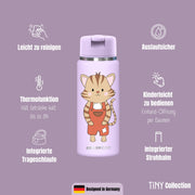 TINY Thermo Kinder Trinkflasche Edelstahl - Katze lila BEARFOOT      NATURKINDCHEN