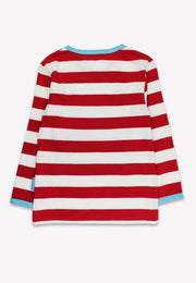 Langarmshirt mit drei Applikationen und roten Streifen aus Bio-Baumwolle: 3-4 Jahre//104 cm Toby Tiger GmbH      NATURKINDCHEN