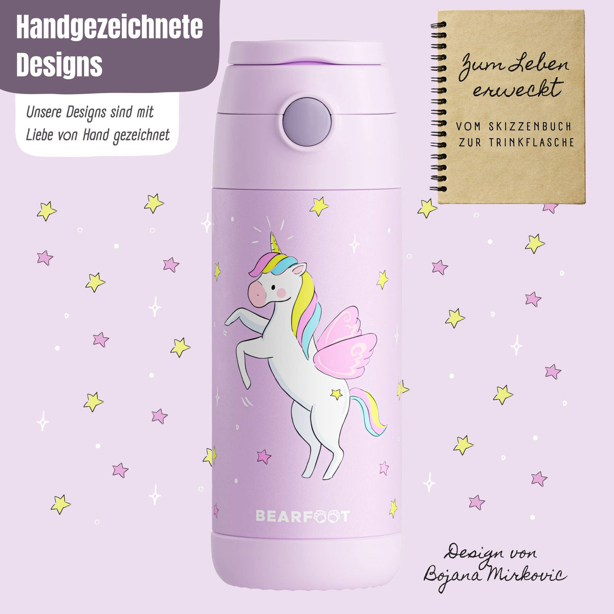 Thermo Kinder Trinkflasche Edelstahl - Einhorn lila BEARFOOT      NATURKINDCHEN