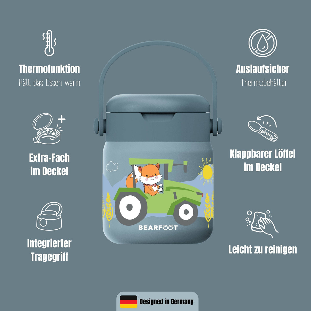 Thermobehälter Kinder Edelstahl - Traktor blau BEARFOOT      NATURKINDCHEN